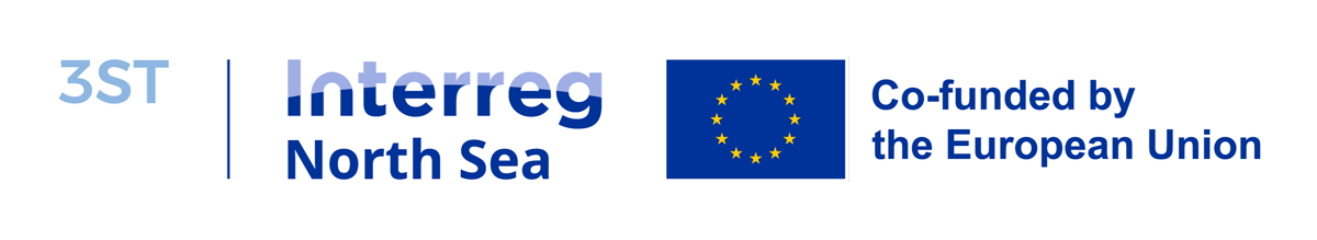 3ST, Interreg North Sea, finansierat av EU. Logotyp.