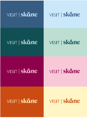 Visit Skånes logotyper i färg på färgad bakgrund