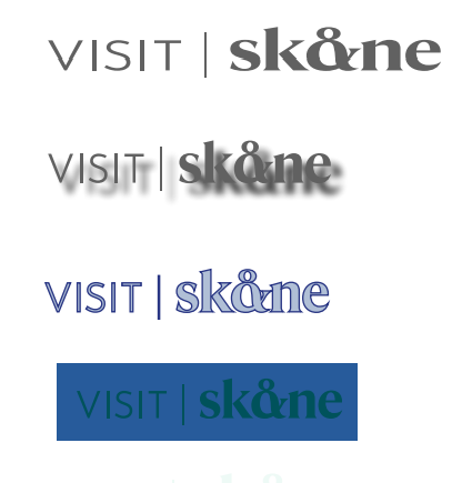 Olika versioner av hur Visit Skånes logotyp inte får användas.
