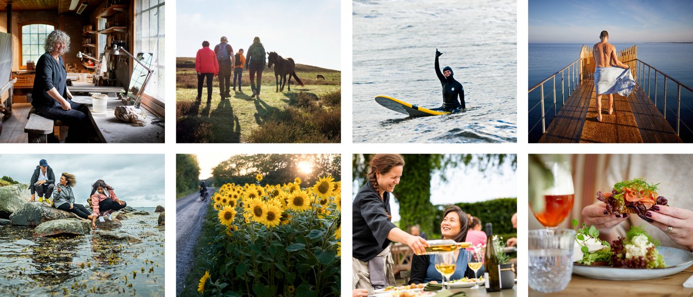 Collage över olika aktiviteter att göra i Skåne