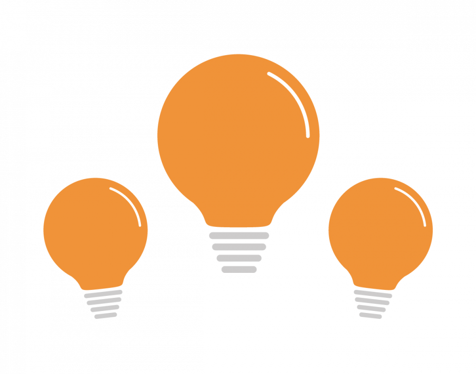 Illustration av tre lysande glödlampor