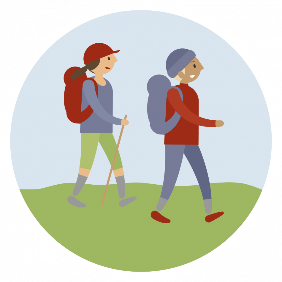 Illustration med två personer som är ute på vandring