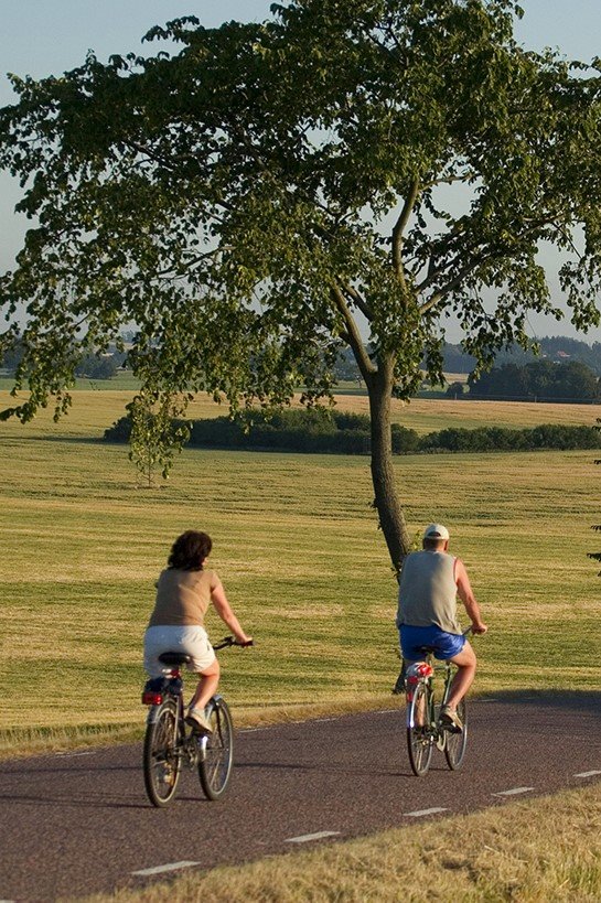 Två cyklister på landsväg en solig dag