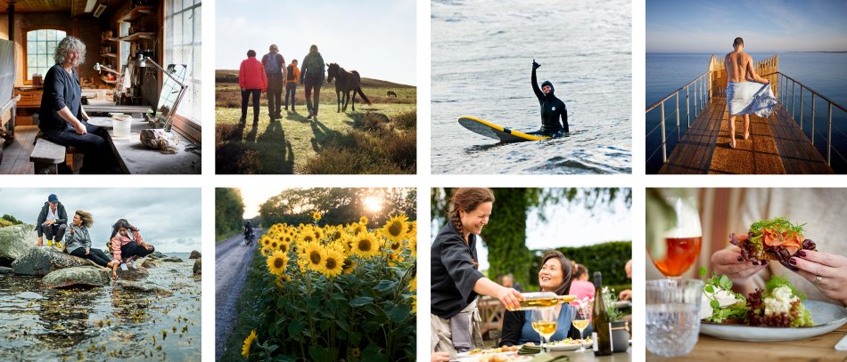 Collage som visar olika aktiviteter att göra i Skåne