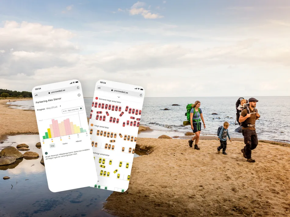 En familj promenerar längst en strand, och en prototyp för hur tjänsten kan se ut i framtiden visas. 