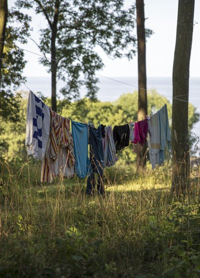 Tvätt på tork mellan två träd