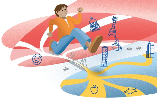 Ett stort kliv över Öresund. Illustration.