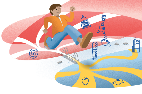 Ett stort kliv över Öresund. Illustration.