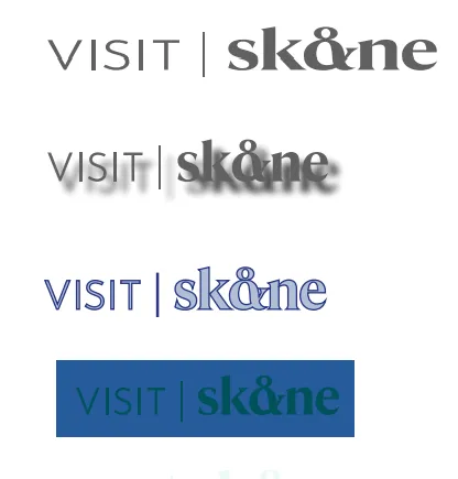 Olika versioner av hur Visit Skånes logotyp inte får användas.