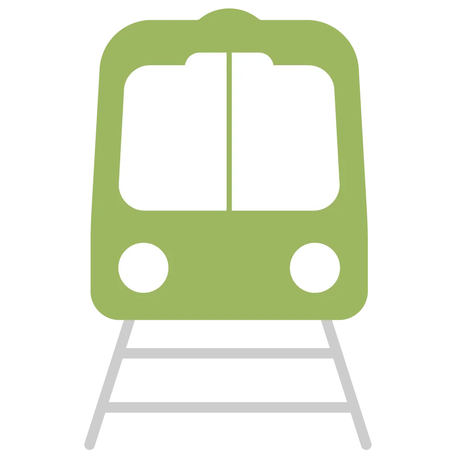 Grönt tåg på spår. Illustration.
