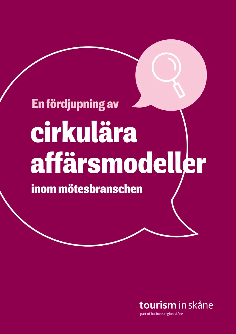 Försättssidan av handboken Fördjupning i cirkulära affärsmodeller för mötesbranschen. 